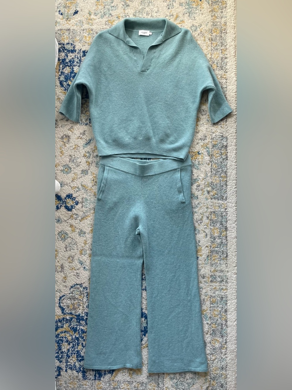 The Reset R Label Cozy 100% Wool Wide-Leg Pants and Matching Top in Seafoam